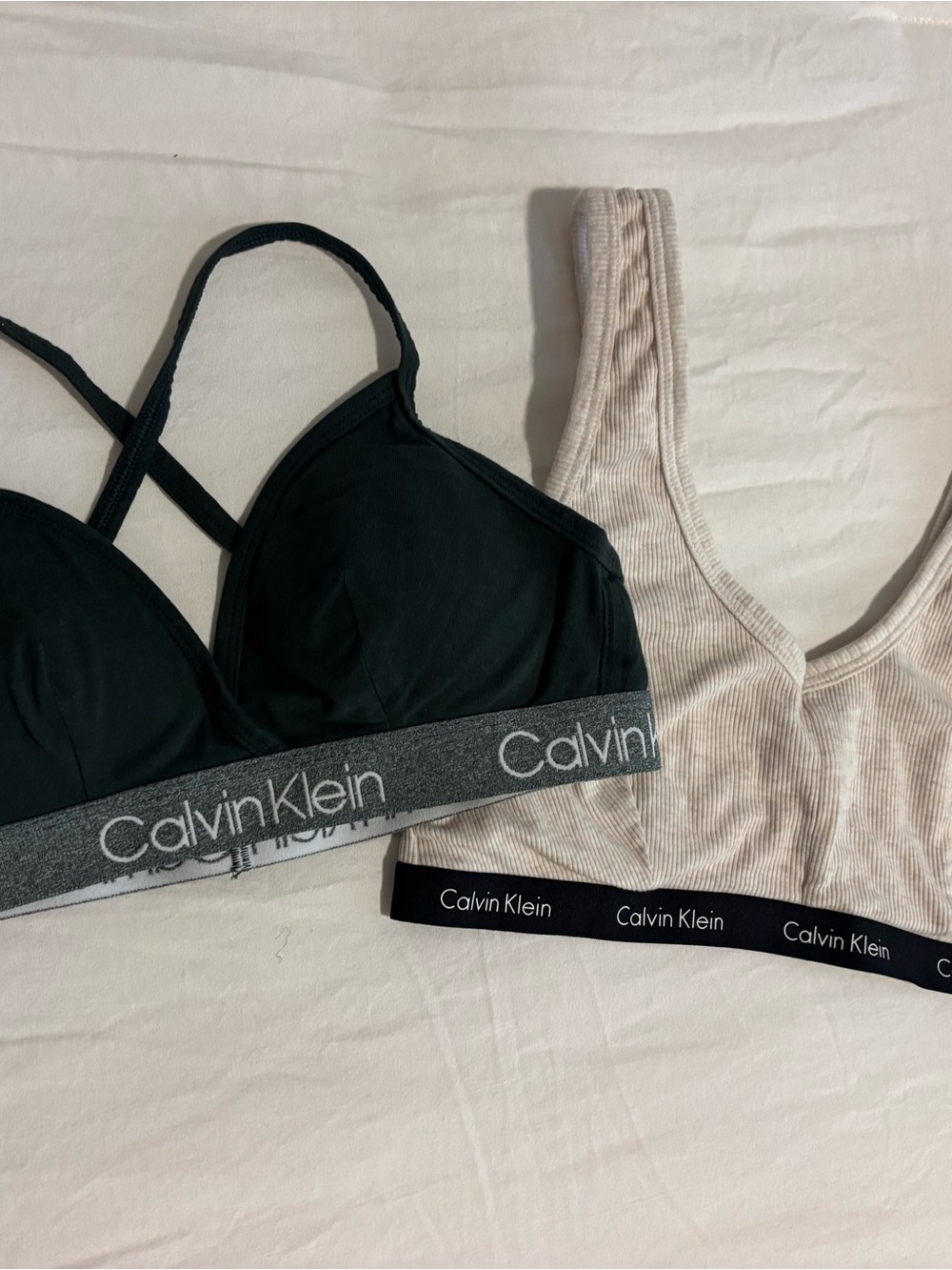 Calvin Klein Dark Green & Cream Bralette Duo